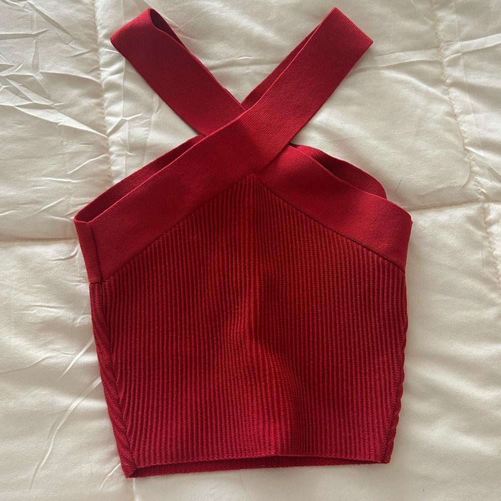 Aritzia Sculpt Knit Criss Cross Cropped Tank Top (Red)
